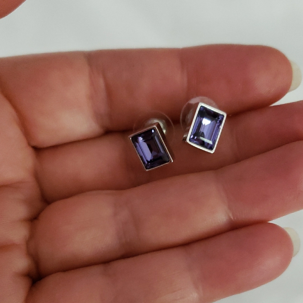 Swarovski Silver And Purple Rectangular Earrings - image 3